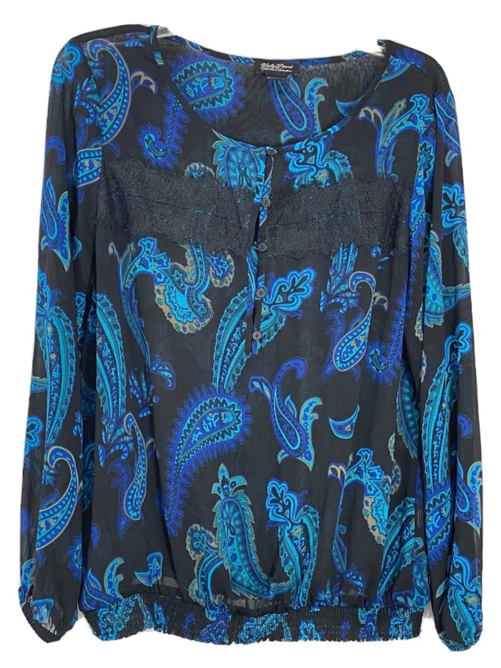 Lucky Brand L Blue Black Paisley Print Blouse